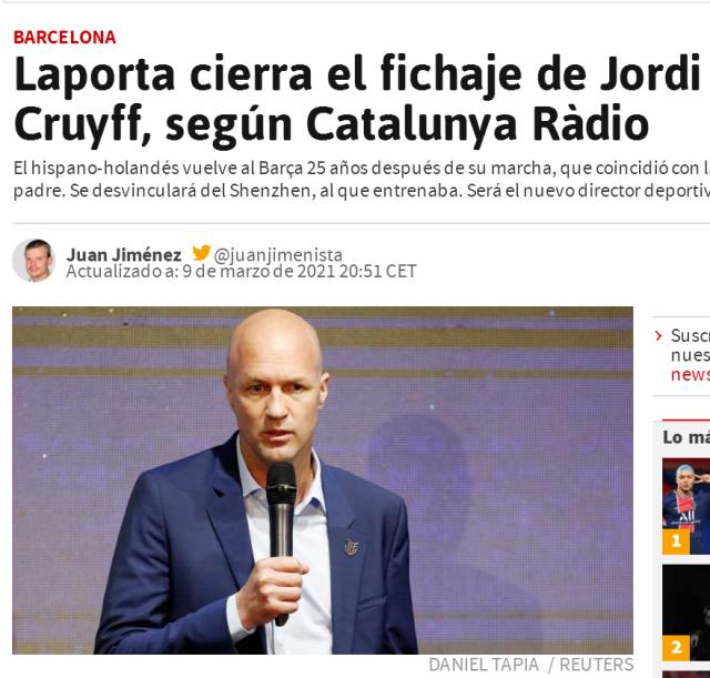 九游体育下载-定了？阿斯报：小克鲁伊夫即将任巴萨技术总监